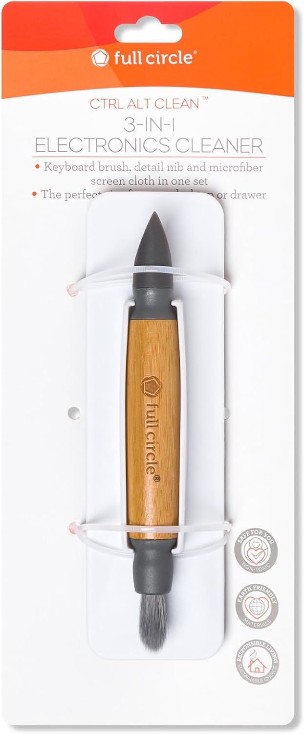 Full Circle Control Alt 3-in-1 Electronics Cleaning Brush & Screen Wiper Set – Bamboo