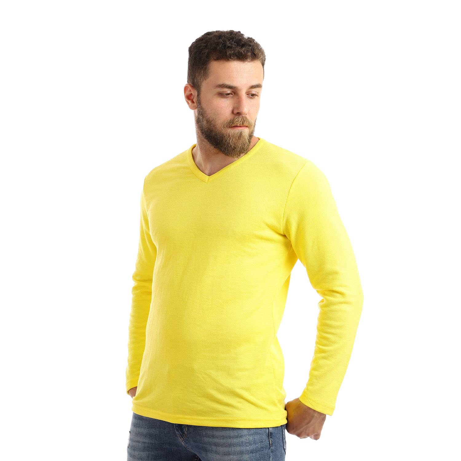 Off Cliff Men’s Plain V-Neck Long Sleeve Casual T-Shirt