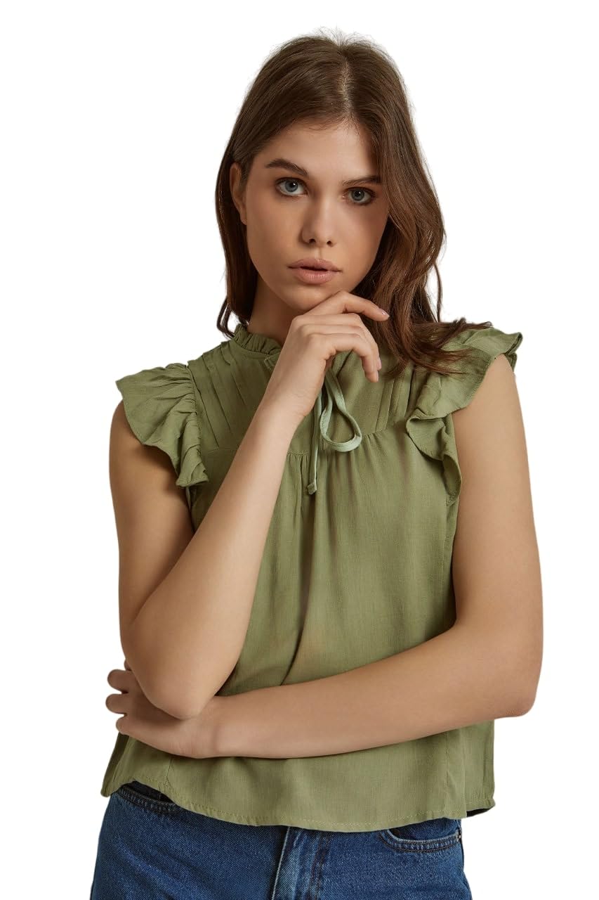 Premoda Plain Top With Ruffles For Women,Elegant ruffle detailing for a feminine touch - Safqqa