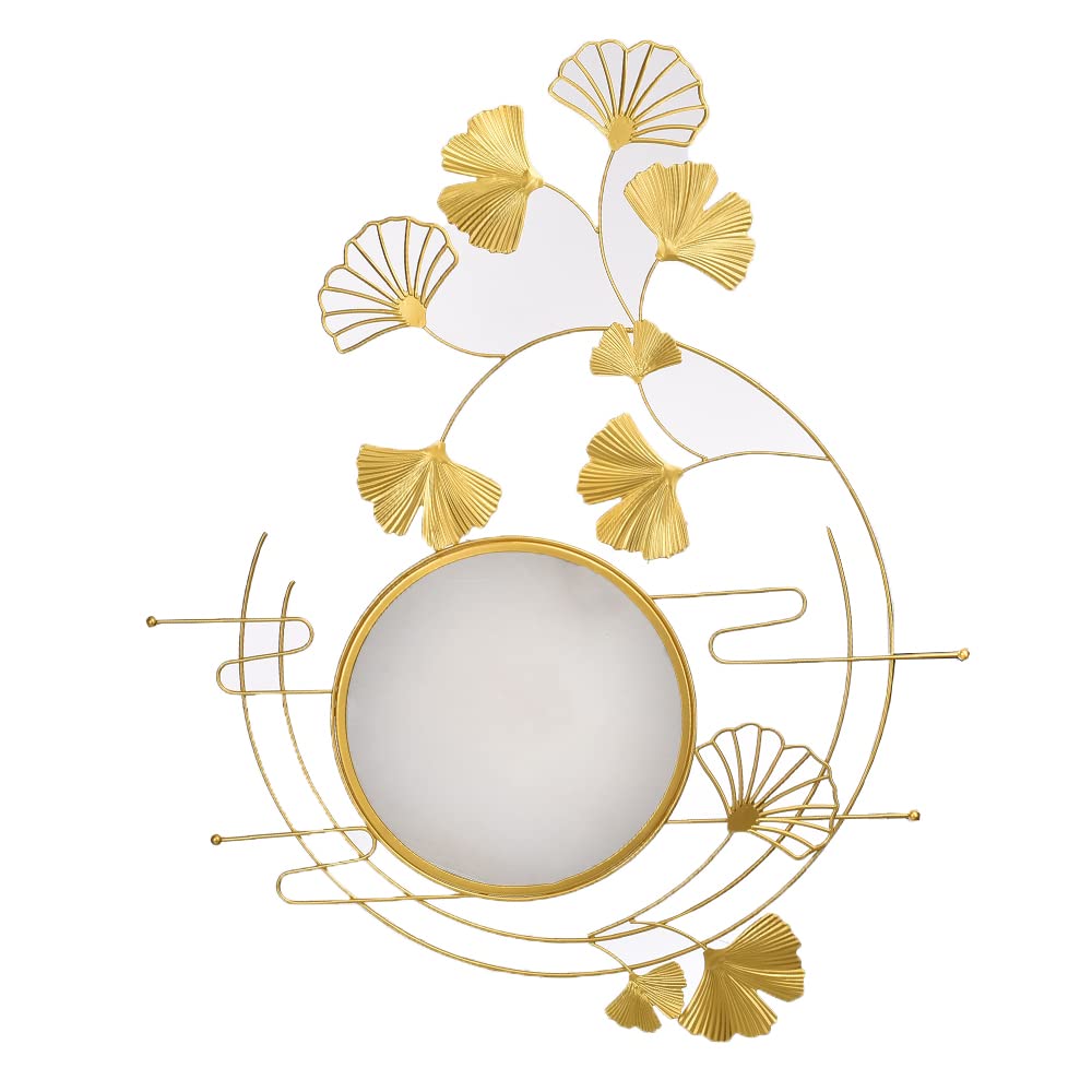 Diamond Mirrors Metal Circular Golden In The Form Of Leaves Of Roses