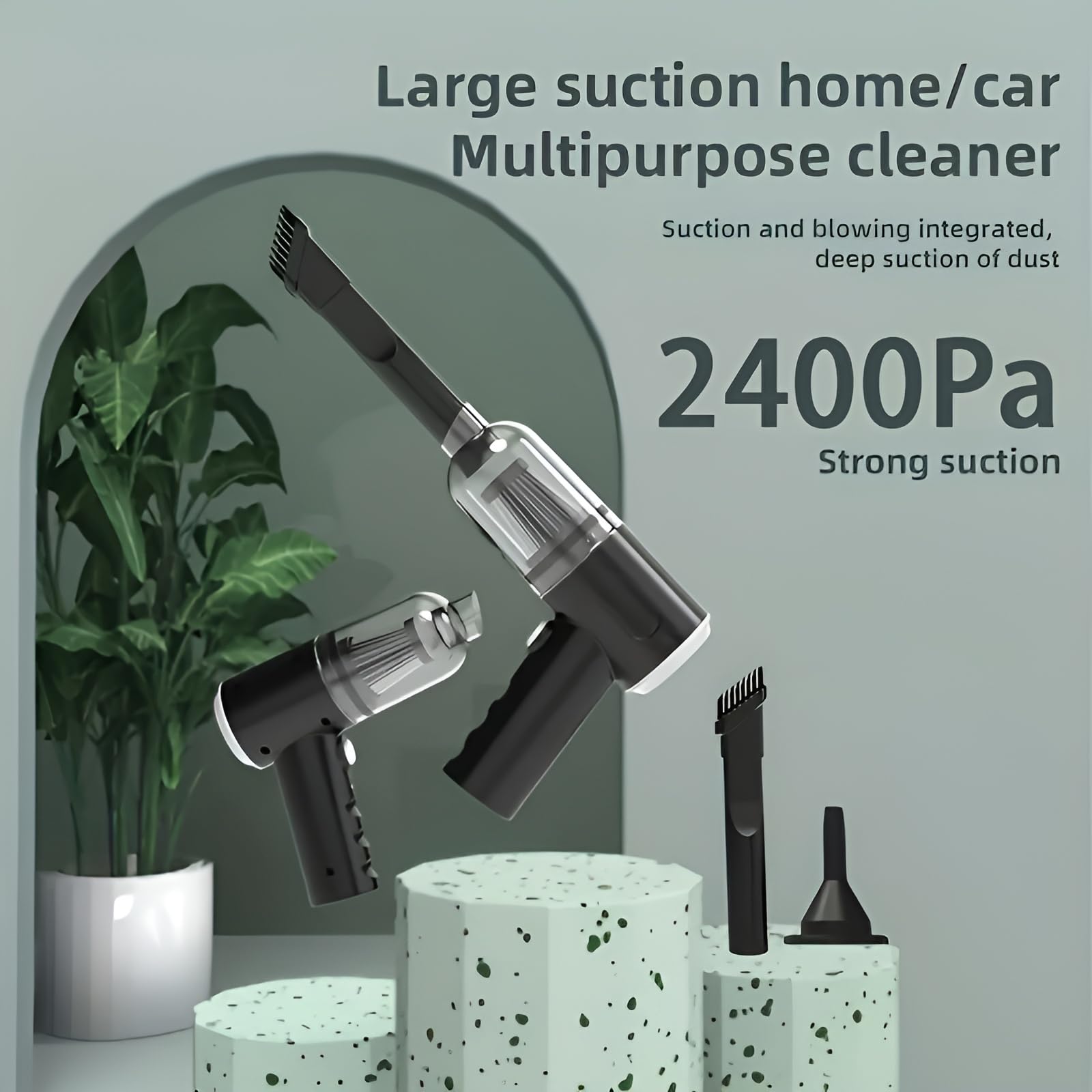 3 in 1 Rechargeable Cordless Vacuum Cleaner (Suction and Expellence) with 2400PA Suction, Car Vacuum Cleaner for Home Office PC Cleaning Portable Lightweight 120W - Safqqa Egypt
