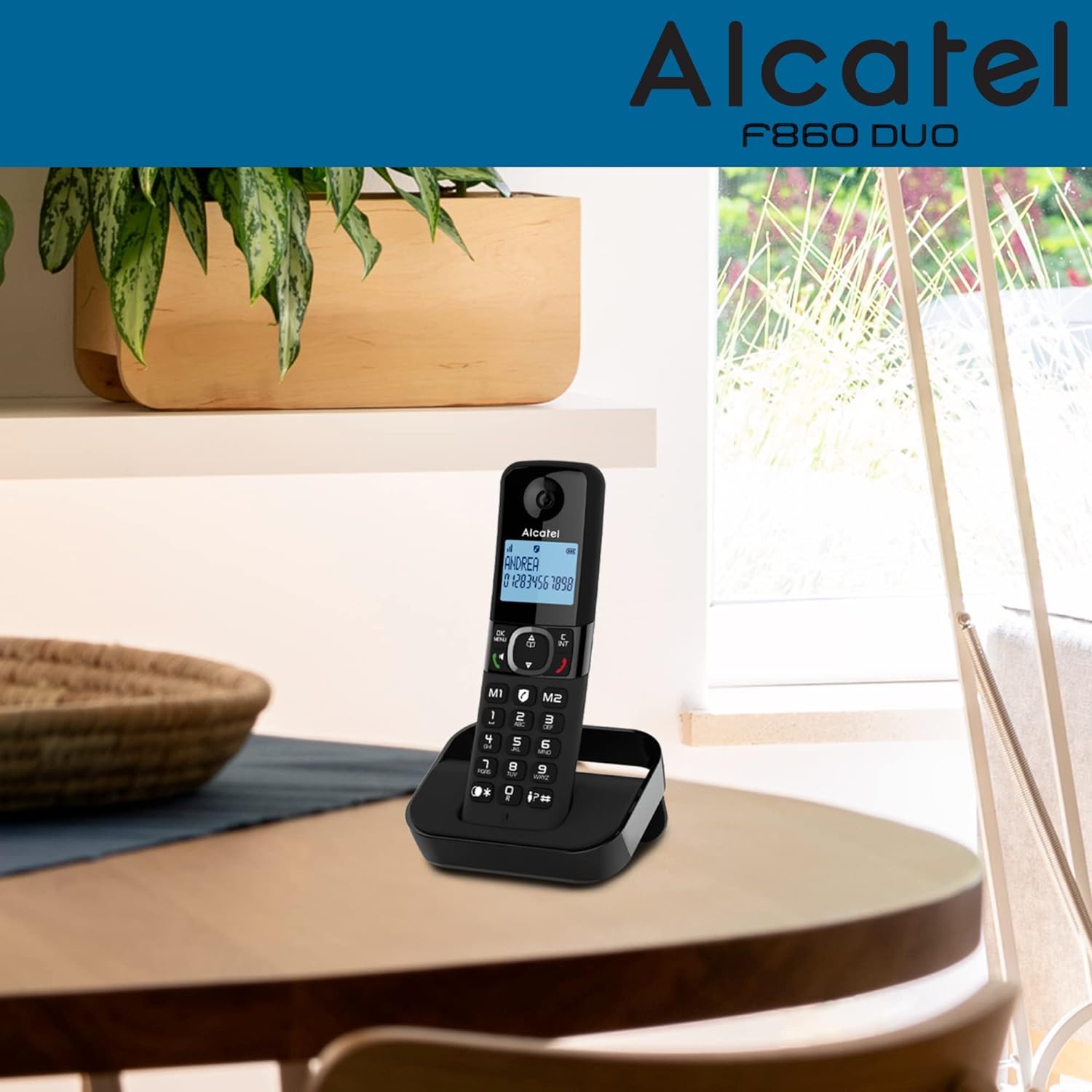 Alcatel F860 Duo Wireless Telephone/2 Headphones/Unwanted Call Block/Speakerphone/Illuminated Display/Caller ID/100 Digit Memory/Redial Button/Different Tones/Bell Intensity Control