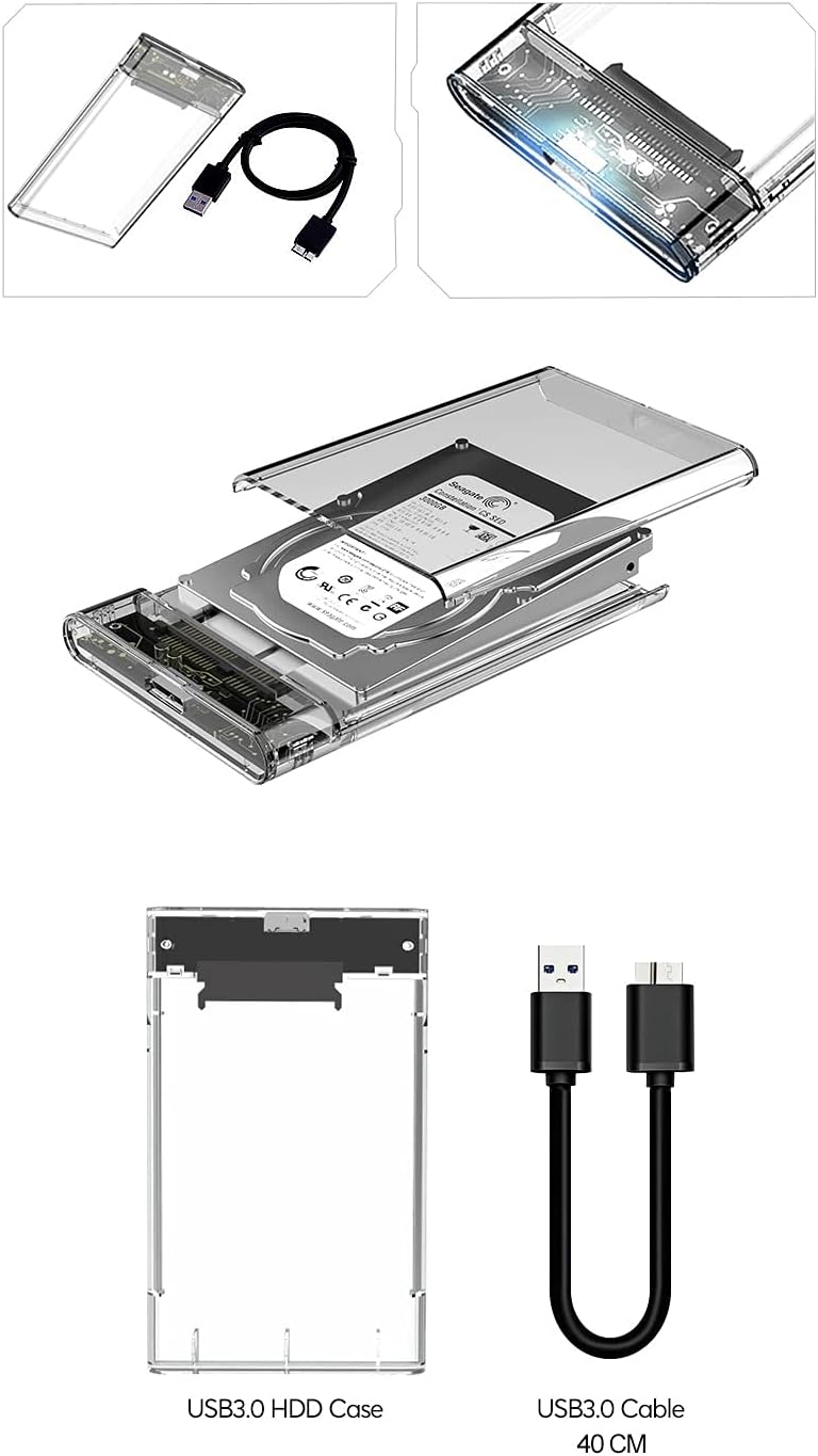 حافظة هارد ديسك 2.5 انش من وايزي لوبو - علبة خارجية للقرص الصلب - USB 3.0 ساتا للهارد ديسك SSD - بدون ادوات - شفاف