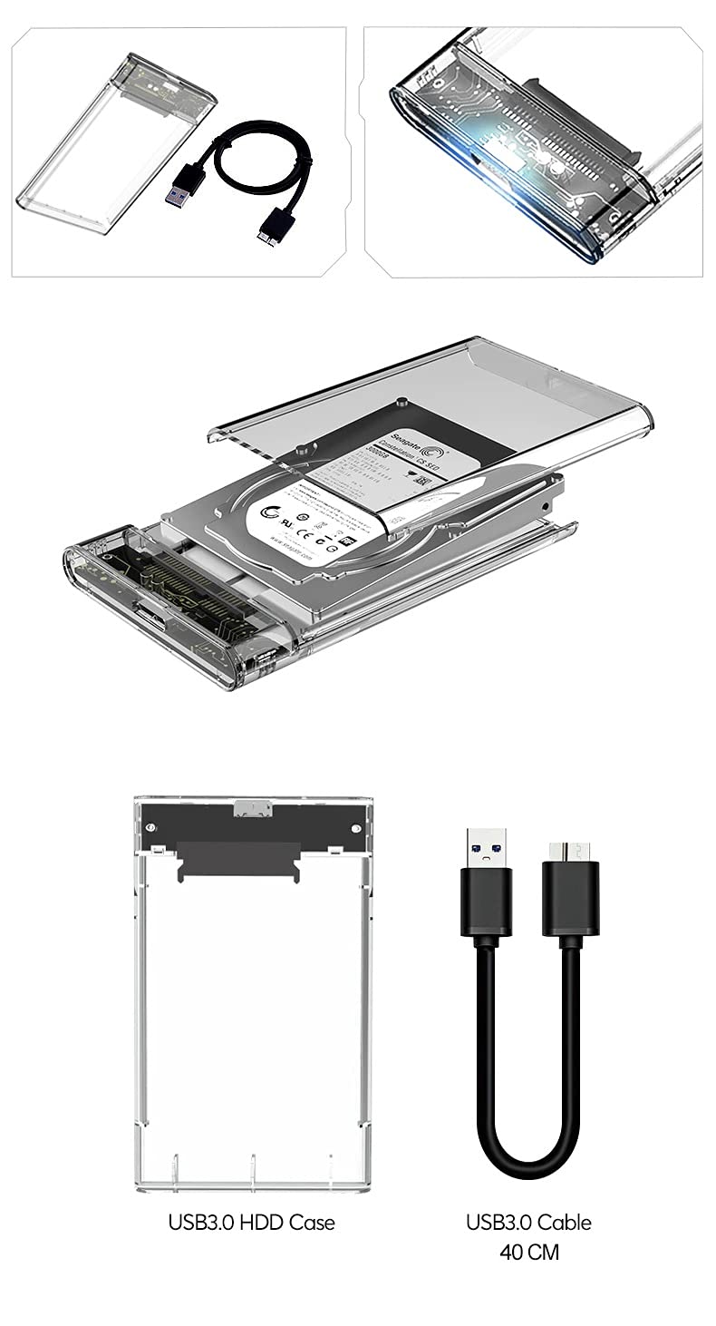 حافظة هارد ديسك 2.5 انش من وايزي لوبو - علبة خارجية للقرص الصلب - USB 3.0 ساتا للهارد ديسك SSD - بدون ادوات - شفاف