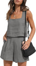 Automet Women’s 2 Piece Lounge Set Linen Shorts and Crop Top - Safqqa
