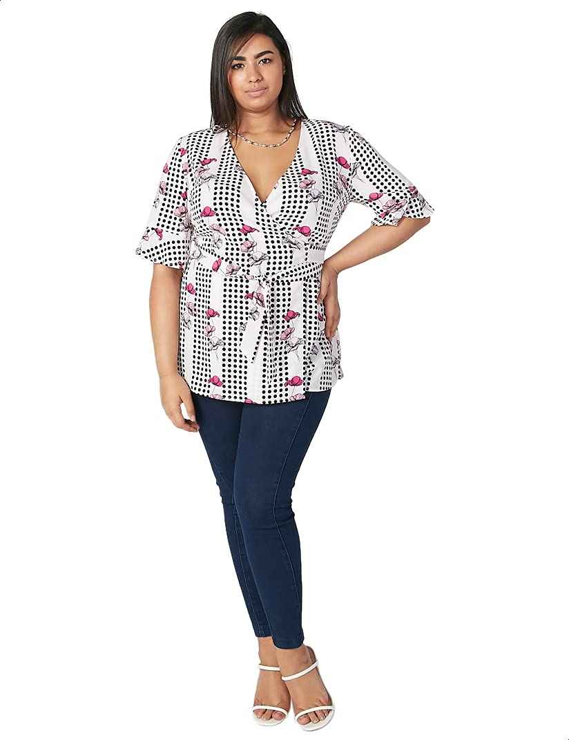 Splash Patterned Waist Tie Short Sleeves V Neck Blouse for women - Safqqa Egypt