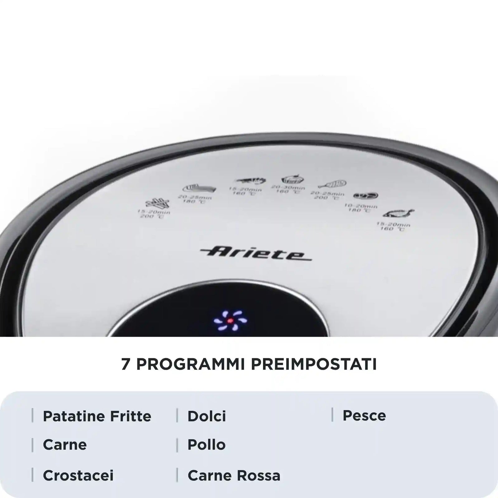 Ariete Airy Fryer 4618, Air Fryer, Fries 2.5 kg of French Fries, 7 Liters, Cooking Without Oil and Fat, 1800 Watts, Black