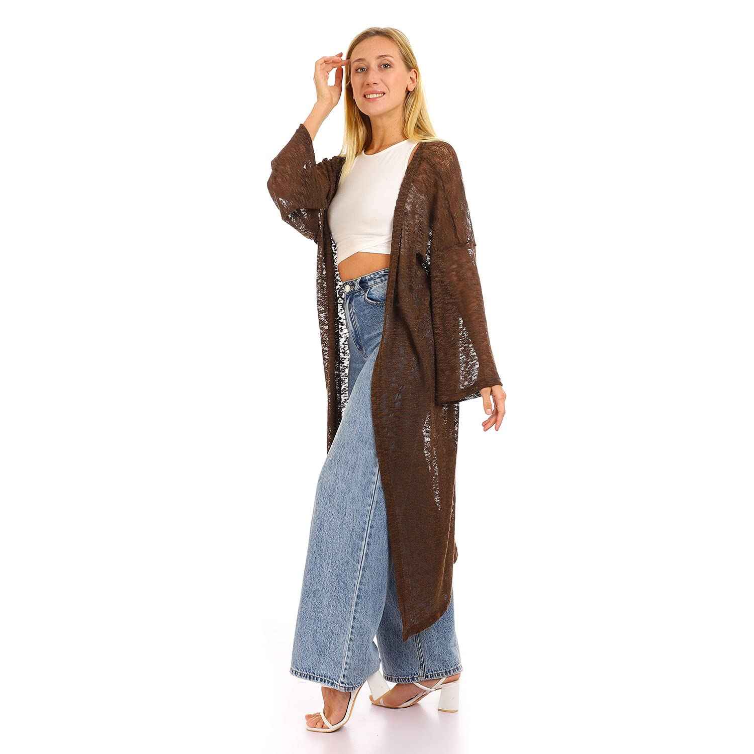 JAMILA Women Open Neckline Loose Cardigan OUTERWEAR - Safqqa Egypt