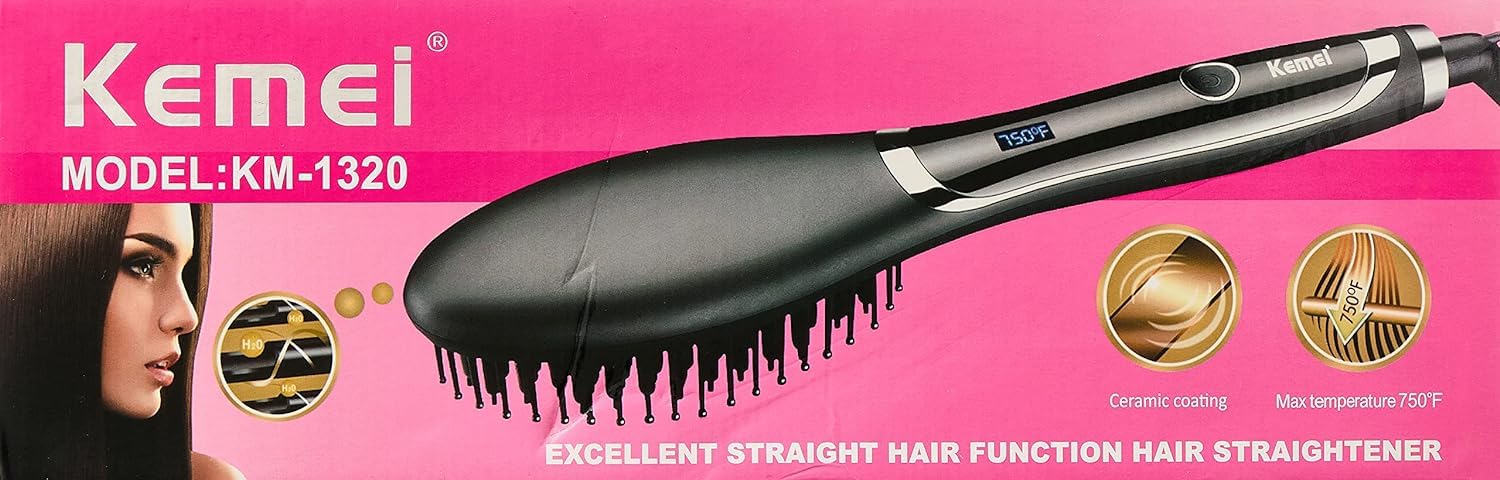 Kimi hair straightening brush, black - km-1320 Smooths and straightens hair effectively - Safqqa Egypt