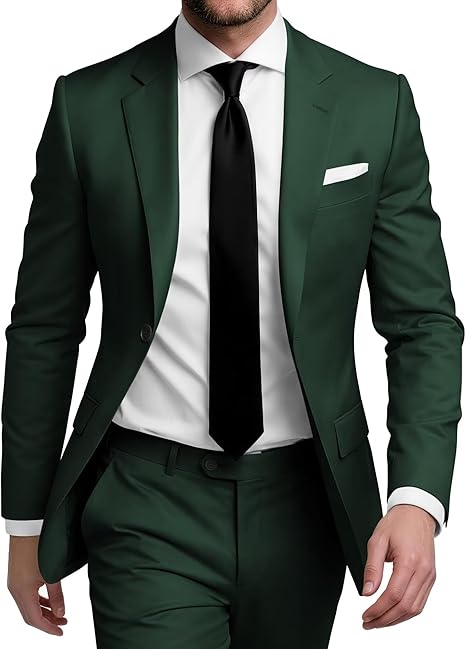 SHUZHXLZANGY Men 2 Piece Suit Regular Fit Green Formal Wedding Suit