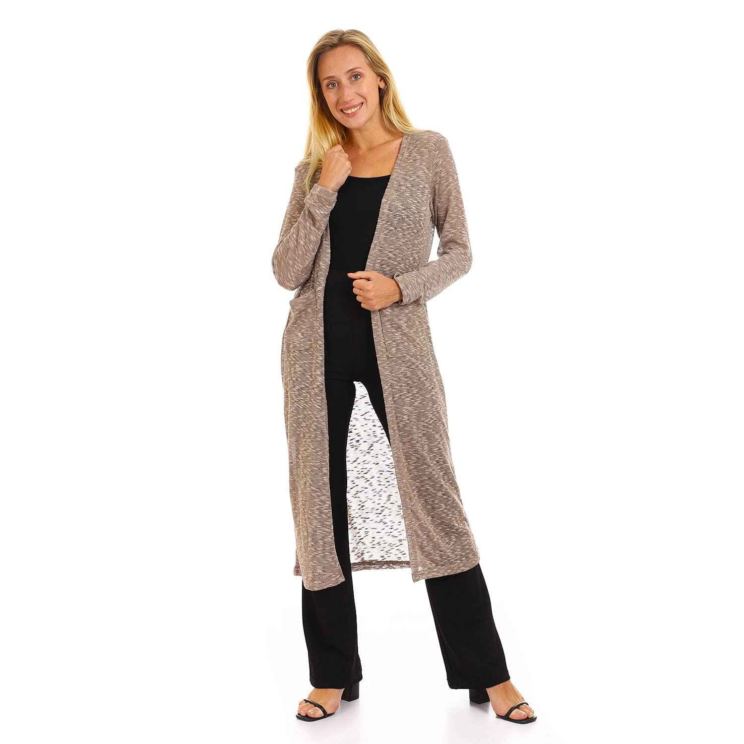 JAMILA Women Self Patterned Open Neckline Long Cardigan SWEATER