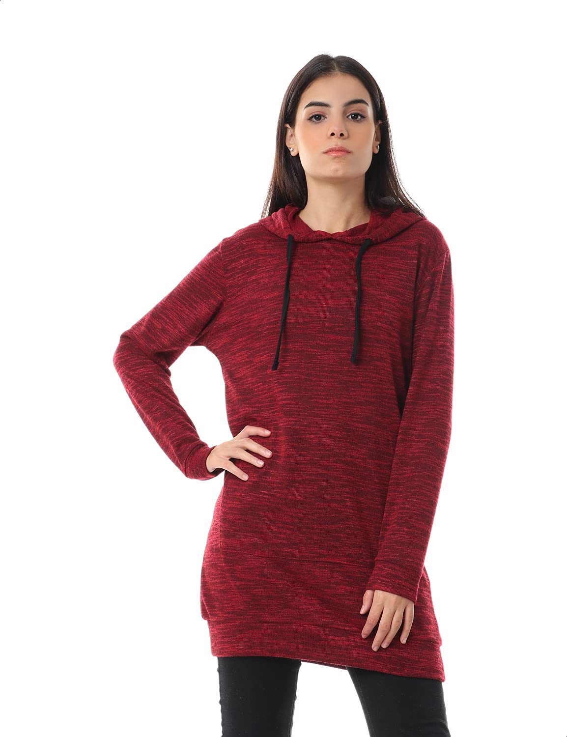 Jamila Women Heather Kangaroo Pockets Drawstring Hoodie