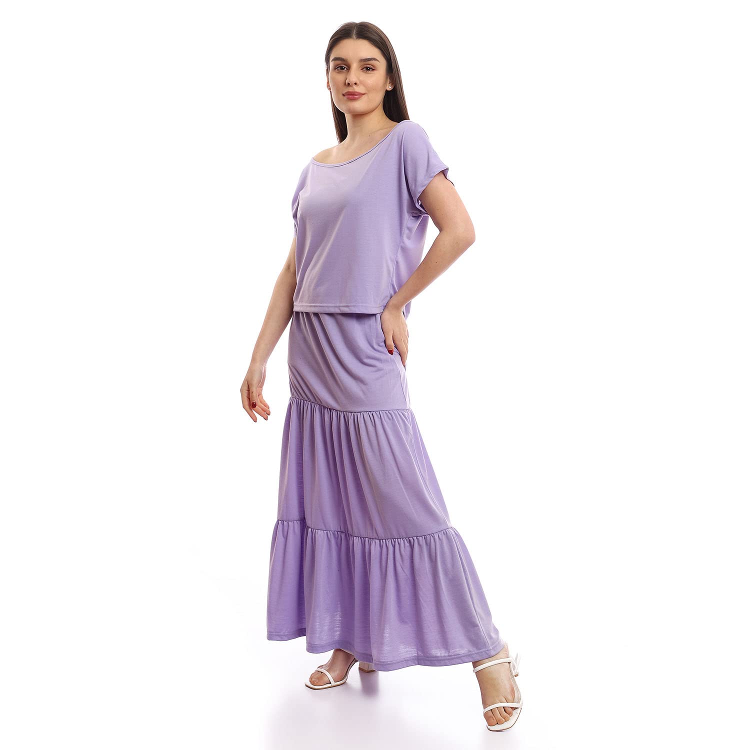 offcliff Women Tiered Skirt & Cropped Tee Solid Set