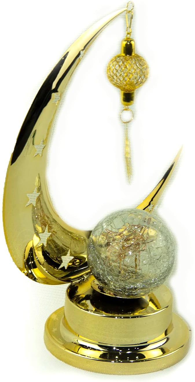 Rosy.Moment  Moon Design Decorative Desk LED light For Ramadan Home Décor Table, Vintage Decorative Tabletop indoor & Outdoor Size 24.5x20cm, Color Golden