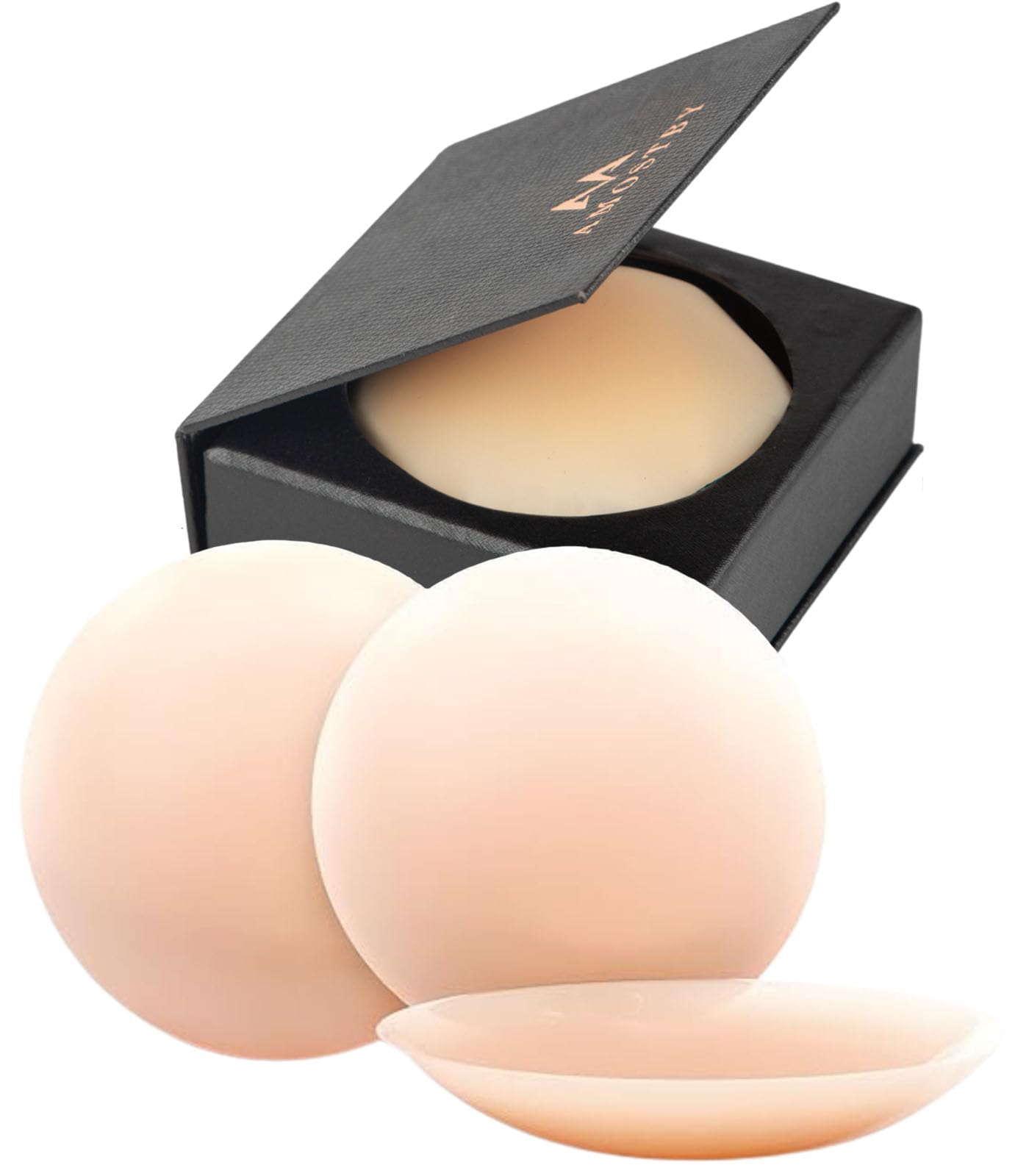 Amostby Nipple Covers for Women,2 Pairs Seamless Cakes Body Non Adhesive Silicone Bra,8CM Reusable Invisible Breast Petals with Travel Box - Safqqa Egypt