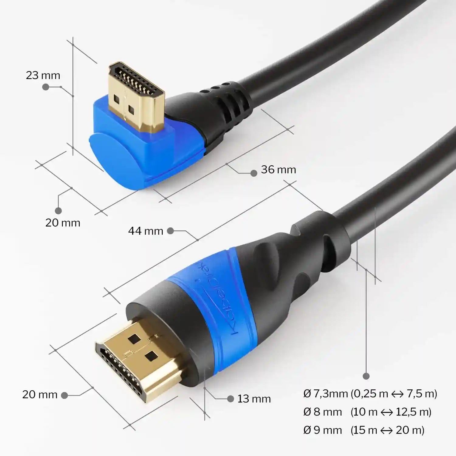 كابل HDMI من كابل دايركت بطول ١ متر وموصل زاوي ٢٧٠ درجة مصمم لنقل الفيديو والصوت بجودة عالية. متوافق مع HDMI 2.0a/b، 2.0، 1.4a، ويدعم دقة 4K عند ٦٠ هرتز