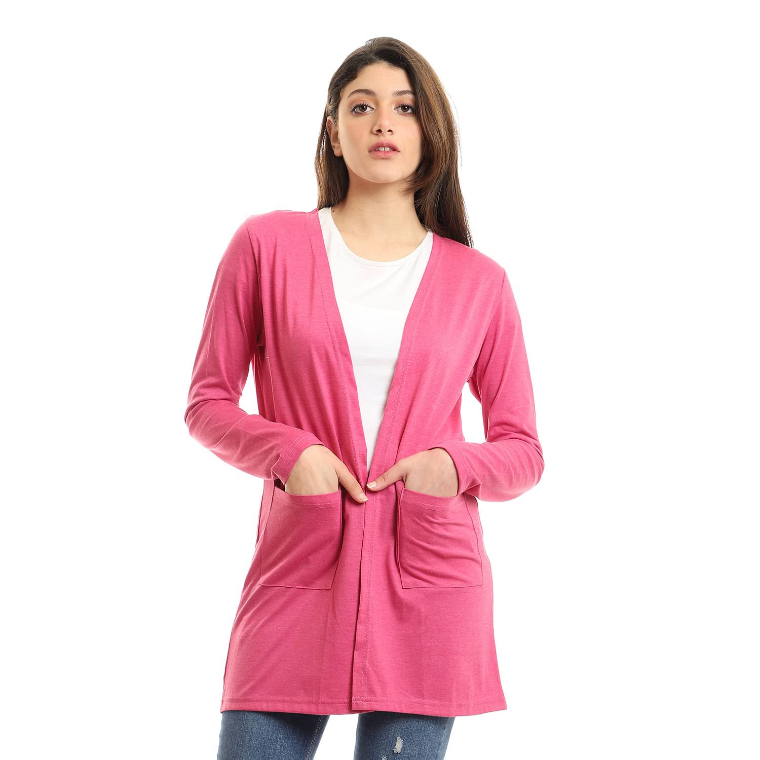 Kady Plain Slip On Cardigan With Front Pockets For Women,Slip-on design for easy and effortless wear.