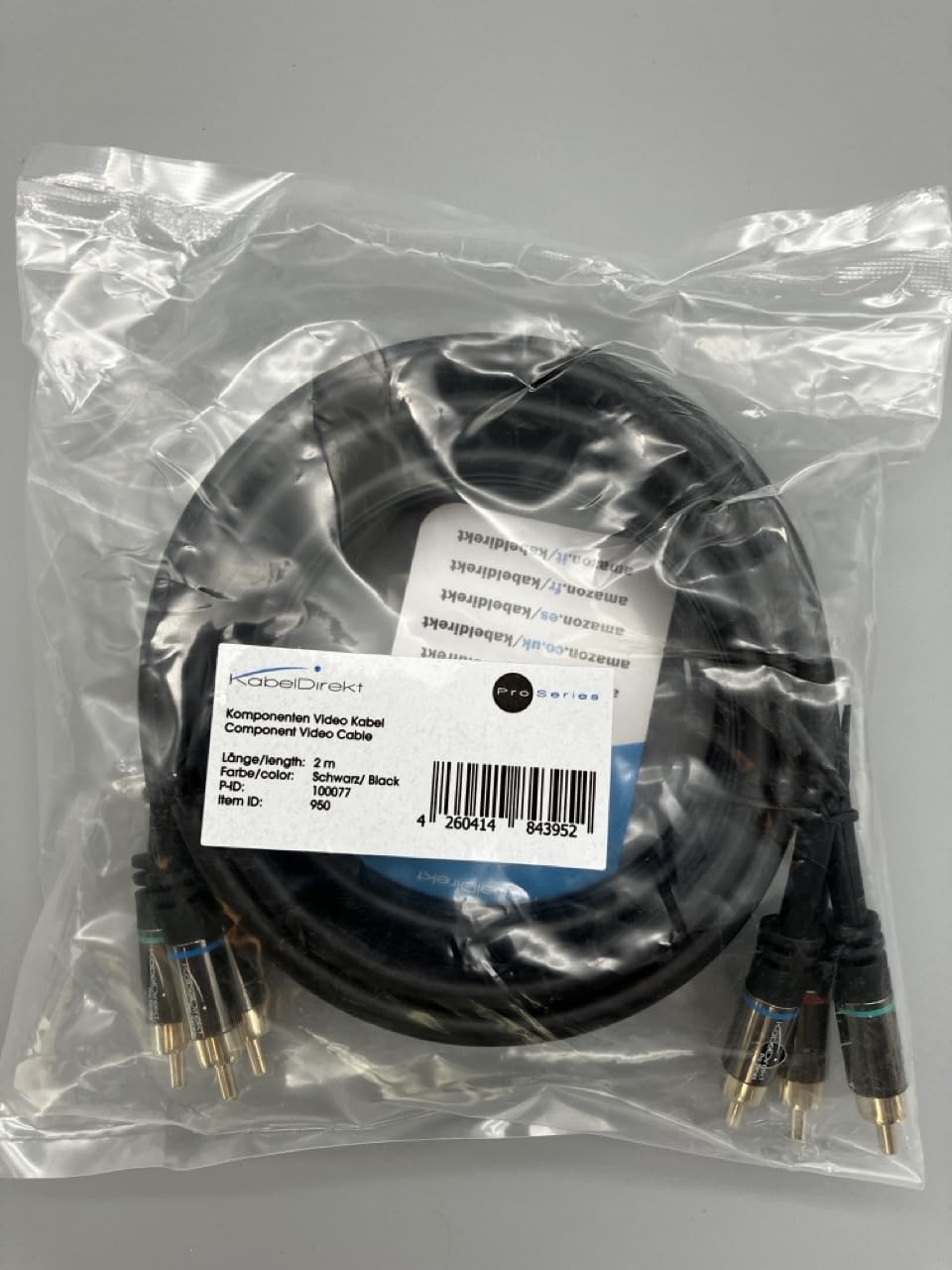 KabelDirekt 950 2m Component Cable, RCA/phono, RGB/YUV (coax 3Ã— RCA/phono to male cinch plugs, cable for video transmission in Full HD, video/HDTV) black - Safqqa Egypt