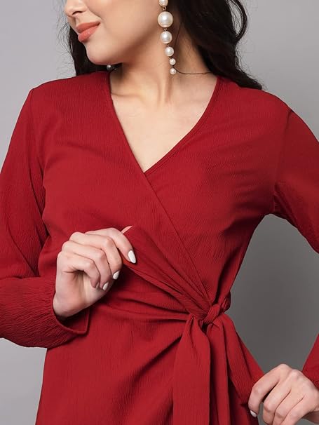 Styleville.in Women’s Wrap Dress Elegant Casual Wear Red – Safqqa Egypt
