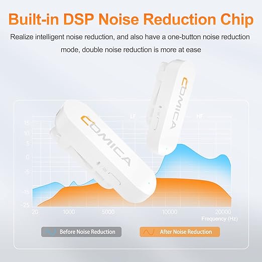 ميكروفون لاسلكي من ماركة كوميكا بتردد 2.4 جيجاهرتز لهواتف أندرويد USB-C مع علبة شحن لون أسود