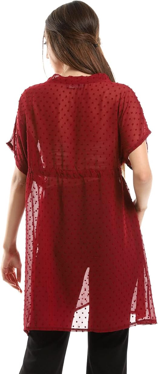 JAMILA Women Self Stitches Sheer Short Sleeves Blouse Shirt