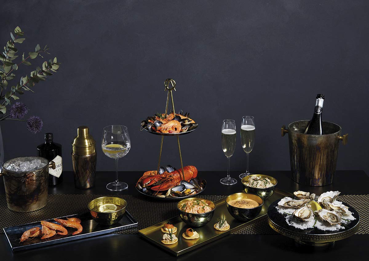 ARTESÀ Serving Platter with Tapas Dishes in Gift Box, Galvanised Steel, Metallic Blue/Brass