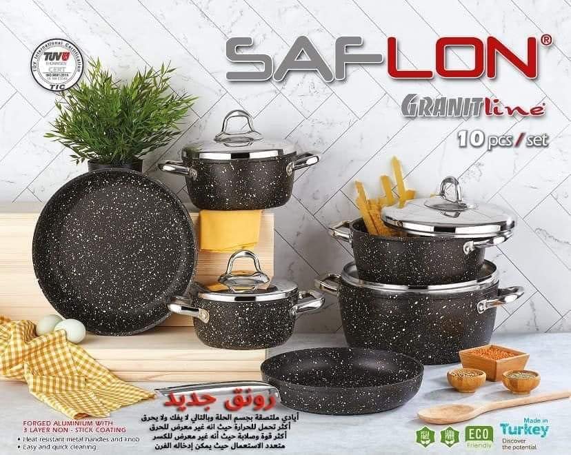 طقم جرانيت مؤلف من 10 قطع تريند لاين بشكل دائري بمقبض ستانلس ستيل سافلون