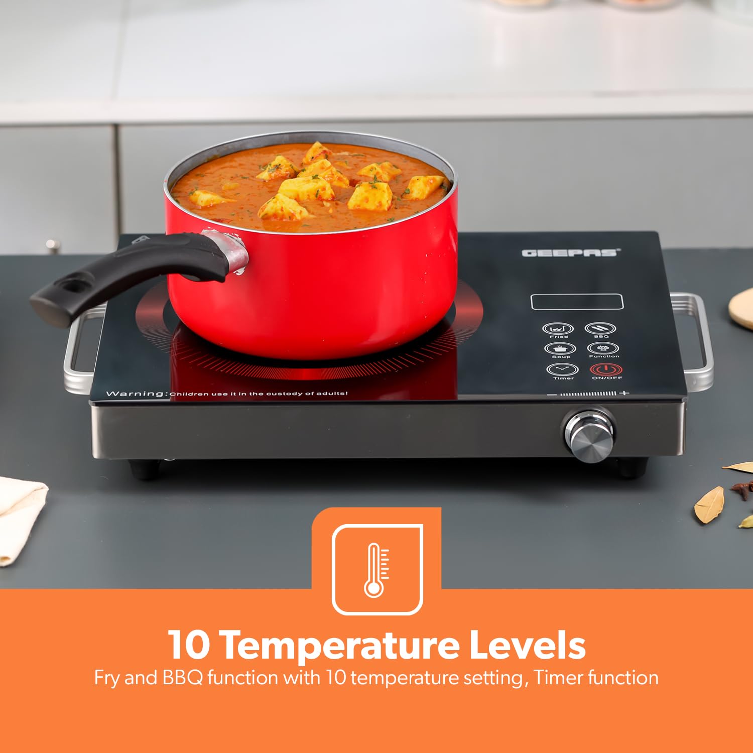 موقد الأشعة تحت الحمراء الرقمي من جيباس GIC6920 جهازاً قوياً وفعالاً لتسهيل عملية الطهي بسرعة وكفاءة. يتميز بتقنية التسخين بالأشعة تحت الحمراء المتطورة التي توفر توزيعاً متساوياً للحرارة وطهيًا موفرًا للطاقة دون لهب مفتوح