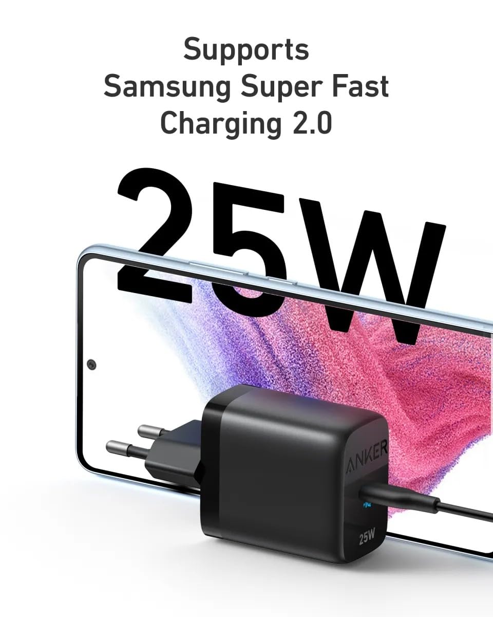 شاحن Anker 312 USB-C بقوة 25 وات – يدعم تقنية الشحن السريع من سامسونج، وتقنية MultiProtect Protection، وتقنية PowerIQ 3.0