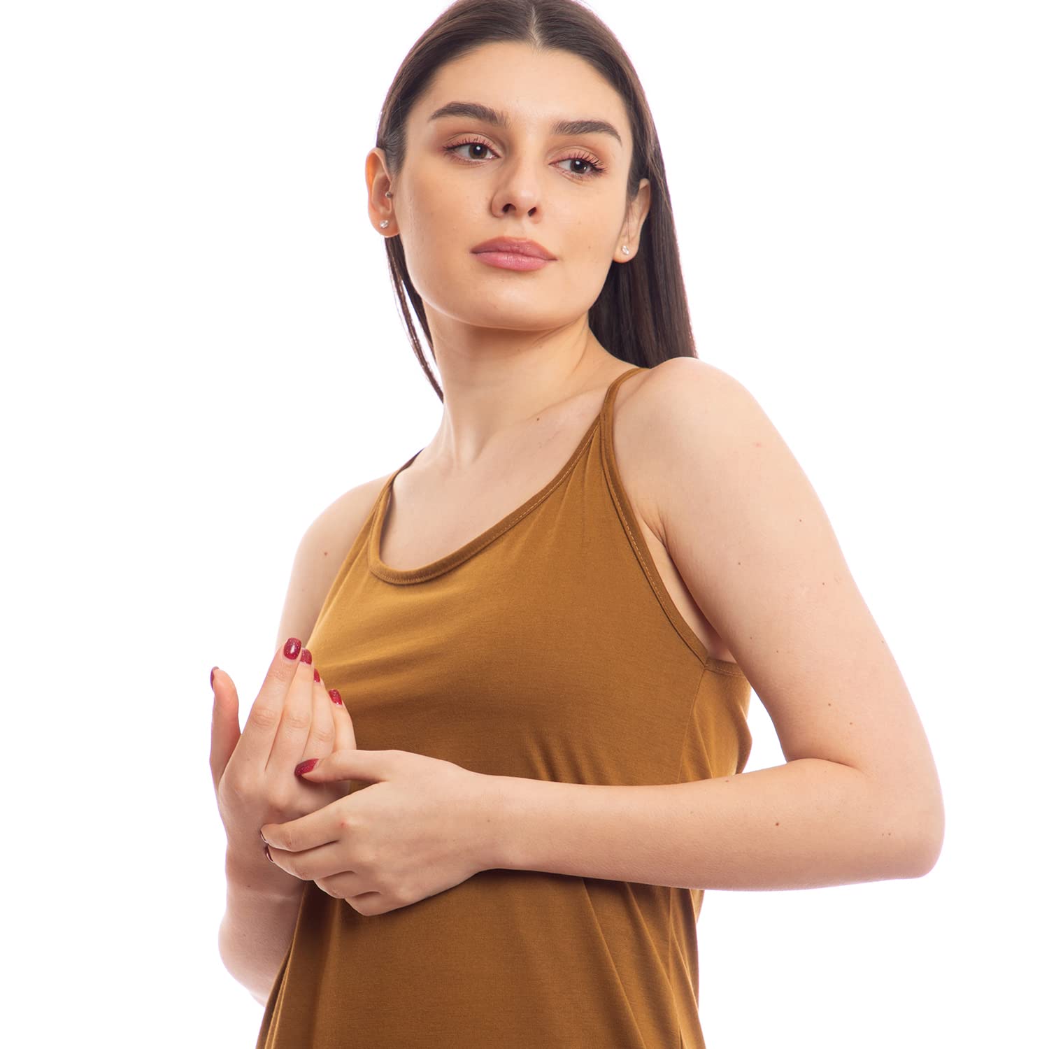 offcliff Women Basic Spaghetti Sleeves Solid Sleepshirt-Nightdresses & Nightshirts