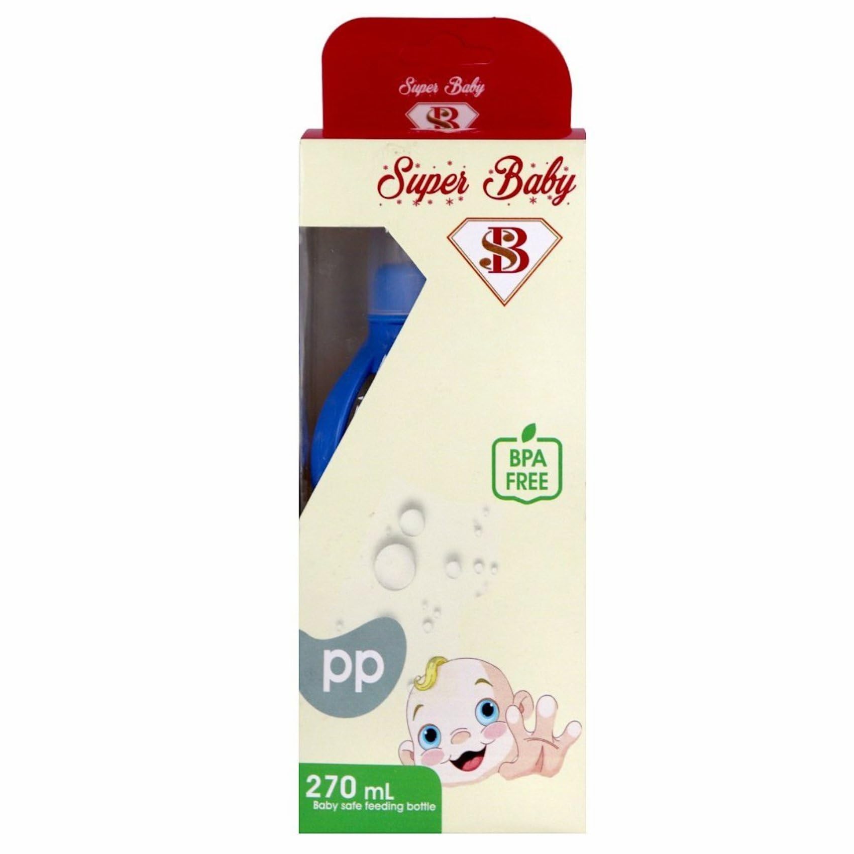 رضاعة سوبر بيبي 270 مل مصممة لتوفير تجربة رضاعة آمنة ومريحة لطفلك. مصنوعة من مواد خالية من مادة الـ BPA للحفاظ على صحة وسلامة الطفل في كل استخدام. تحتوي على مقابض مريحة تساعد الطفل على الإمساك بالرضاعة بسهولة والتدرب على الشرب بنفسه