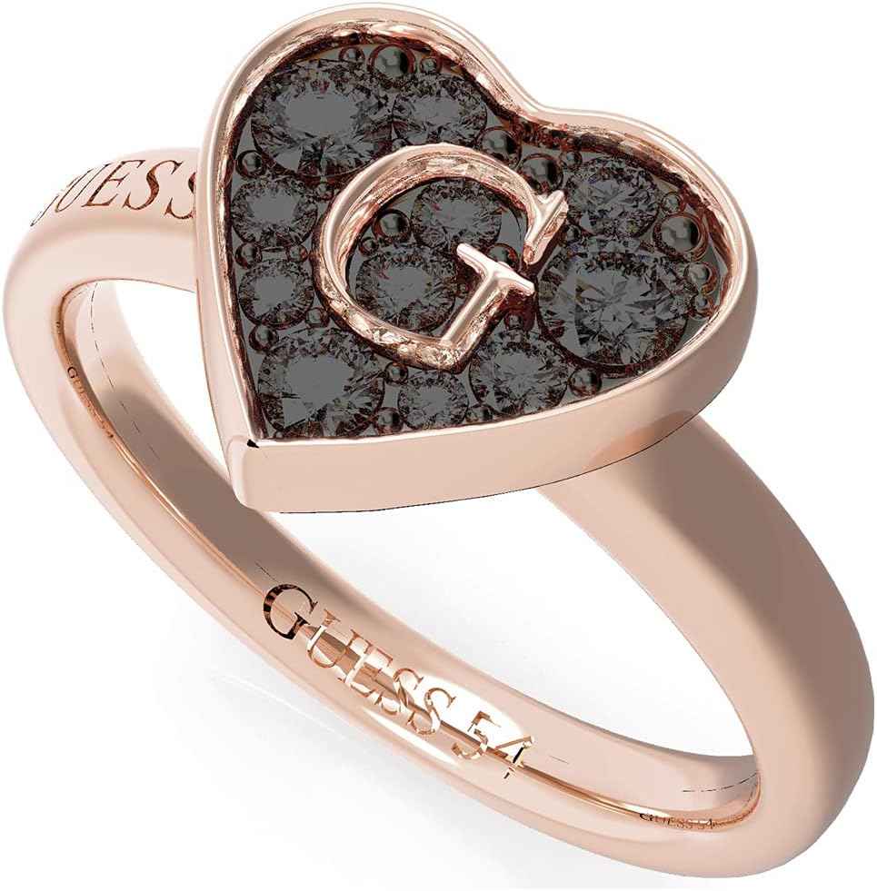 Guess UBR79031-56 Stainless Steel Stone Engraved Logo Ring for Women - Rose Gold