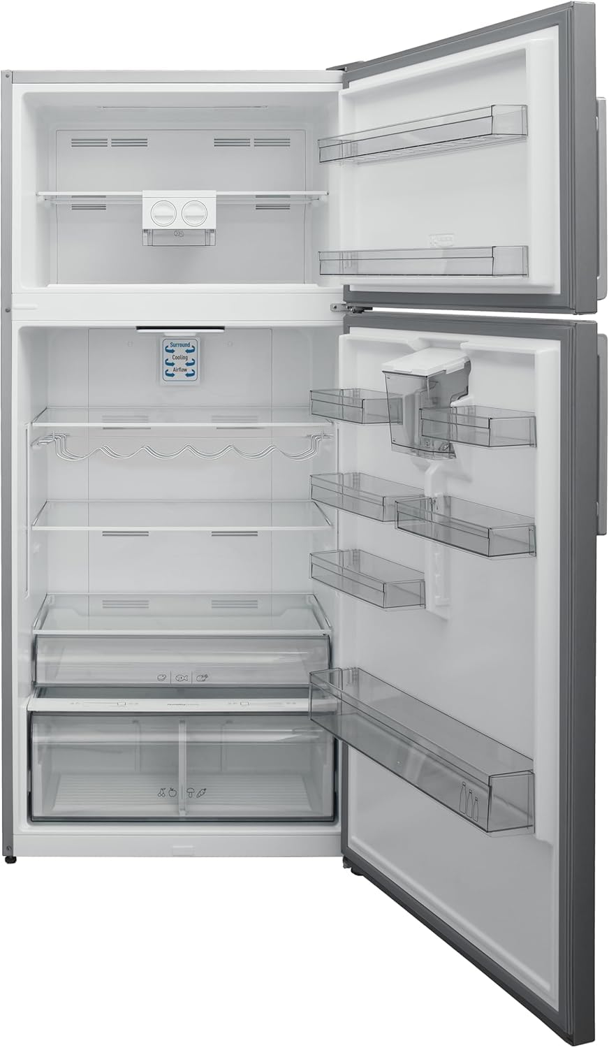 ثلاجة باناسونيك بسعة صافية 587 لتر / 20.7 قدم³، بابين، مزودة بموزع مياه، بتقنية Nutri Tafreez للحفاظ على العناصر الغذائية، فريزر واسع (جامبو)، تعمل بتقنية الانفرتر – فضي، الموديل NR-BC753DSEG.