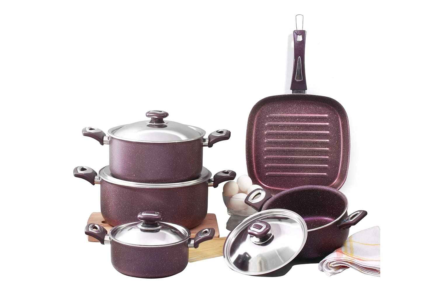 El Maleka Set Granite 9 s (4Pots 16-20-24-28) Grill,Scratch-resistant and durable exterior.