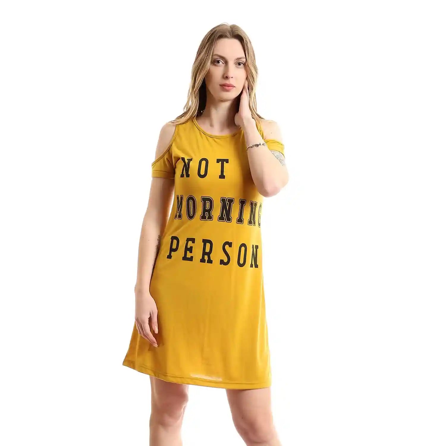 offcliff Women Printed Short Sleepshirt With Cold Shoulders