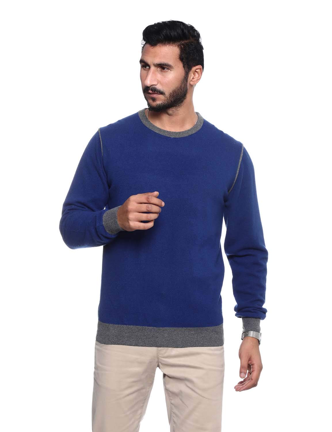 Bella Donna Men’s Round Neck Long Sleeve Contrast Ribbed Trim Pullover