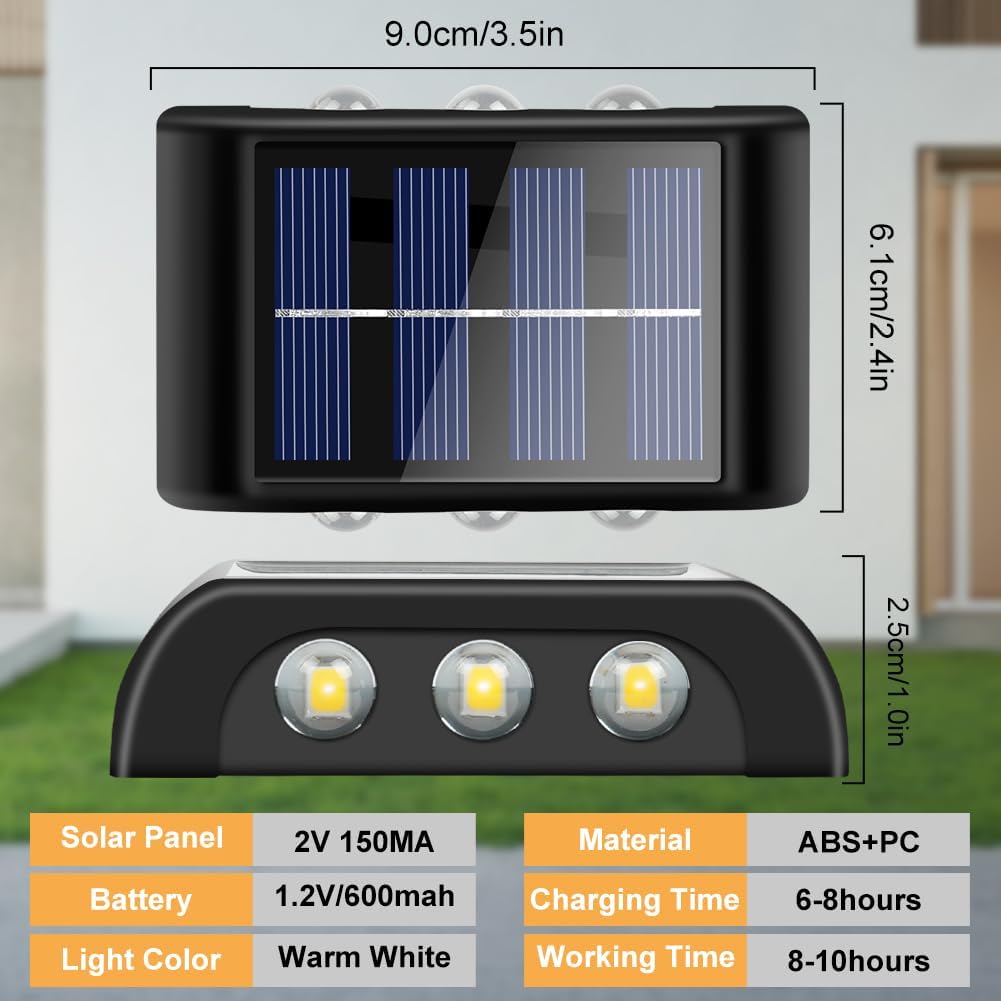 flintronic 2 Pieces Solar Wall Lamp, Adjustable Solar Lamps with 6 LED Warm Lamp, Outdoor Solar Lights, IP65 Waterproof, for Porch, Path, Garage (Without Box) - Safqqa Egypt