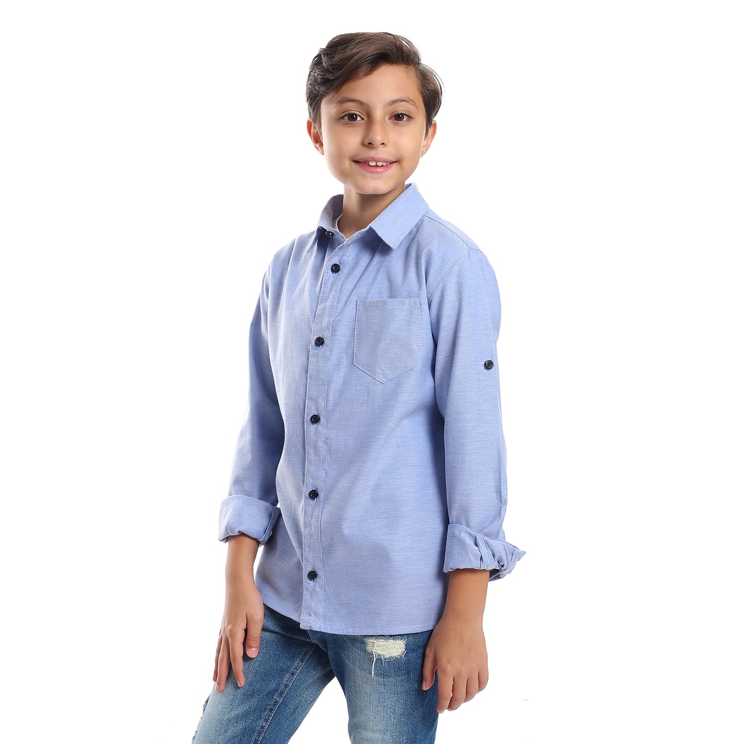 Generic Boys Casual Roll Up Sleeves Cotton Shirt - Safqqa Egypt