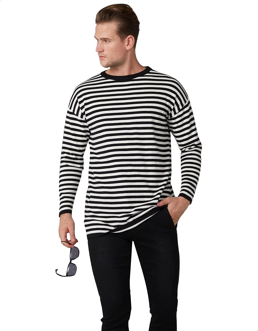 Splash Youth Striped Long Sleeves Crew Neck T-shirt for Men S