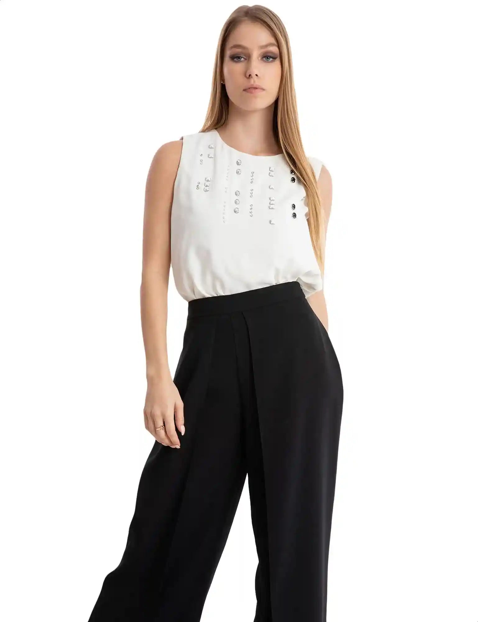 Dalydress Studs Embellished Sleeveless Blouse for Women XXL - Safqqa Egypt