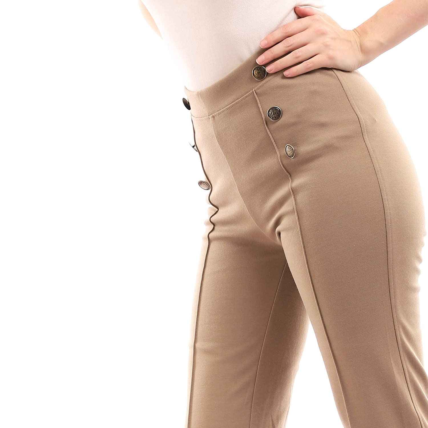esla_Elastic Waist Slip On Dark Pants_ Beige_size 38 - Safqqa Egypt