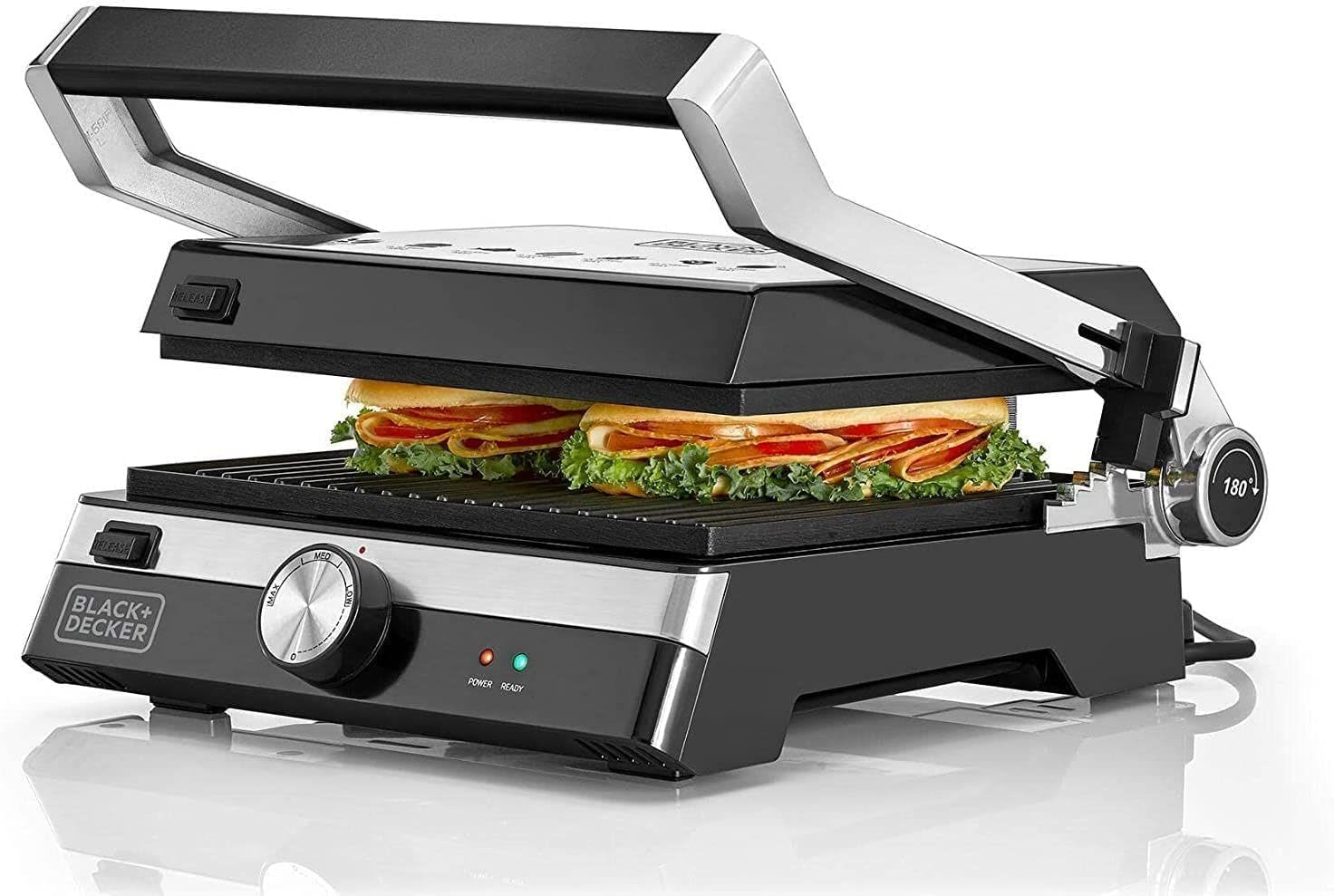 Black+Decker Contact Grill, Family Health Grill, 2000W, Black/Silve– CG2000-B5 – Minor Scratch, Damage Box