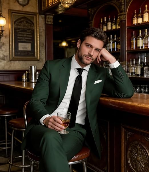 SHUZHXLZANGY Men 2 Piece Suit Regular Fit Green Formal Wedding Suit