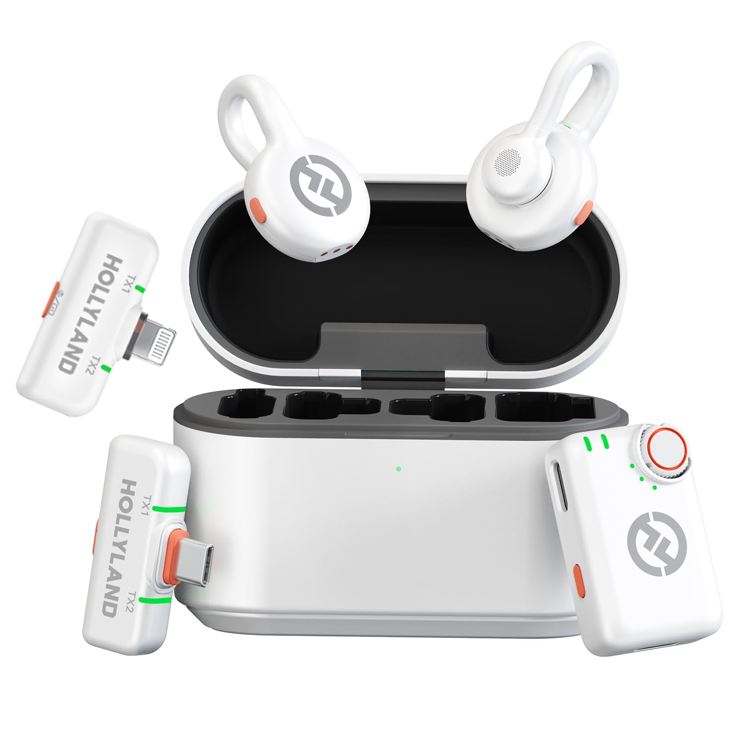 نظام ميكروفون لاسلكي ثنائي الأشخاص من هوليلاند للكاميرات والأجهزة المحمولة (2.4 جيجاهرتز، أبيض فضائي) – Safqqa Egypt