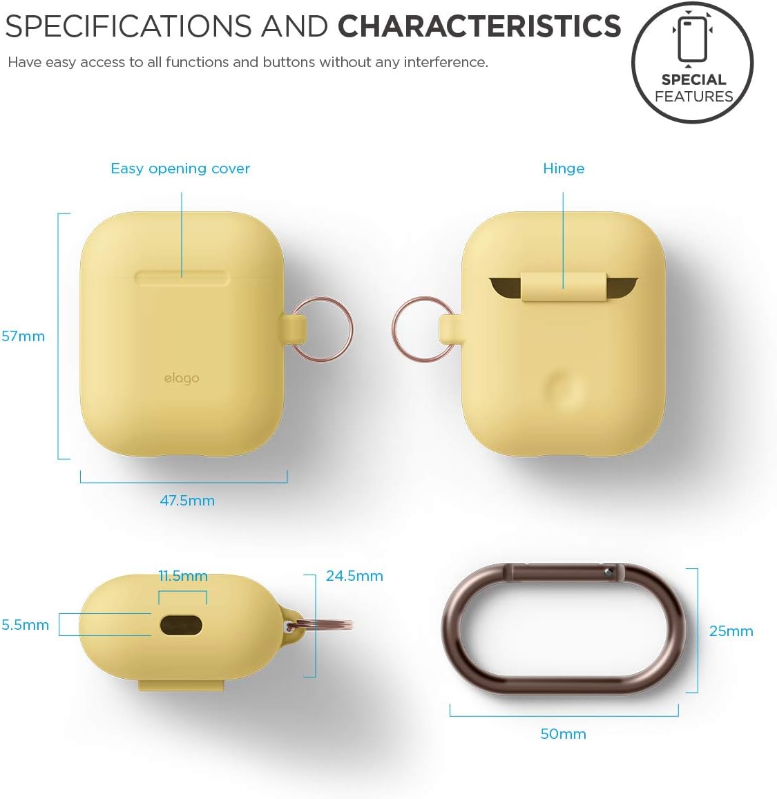 جراب تعليق Airpods من Elago EAPSC-HANG-YE - أصفر