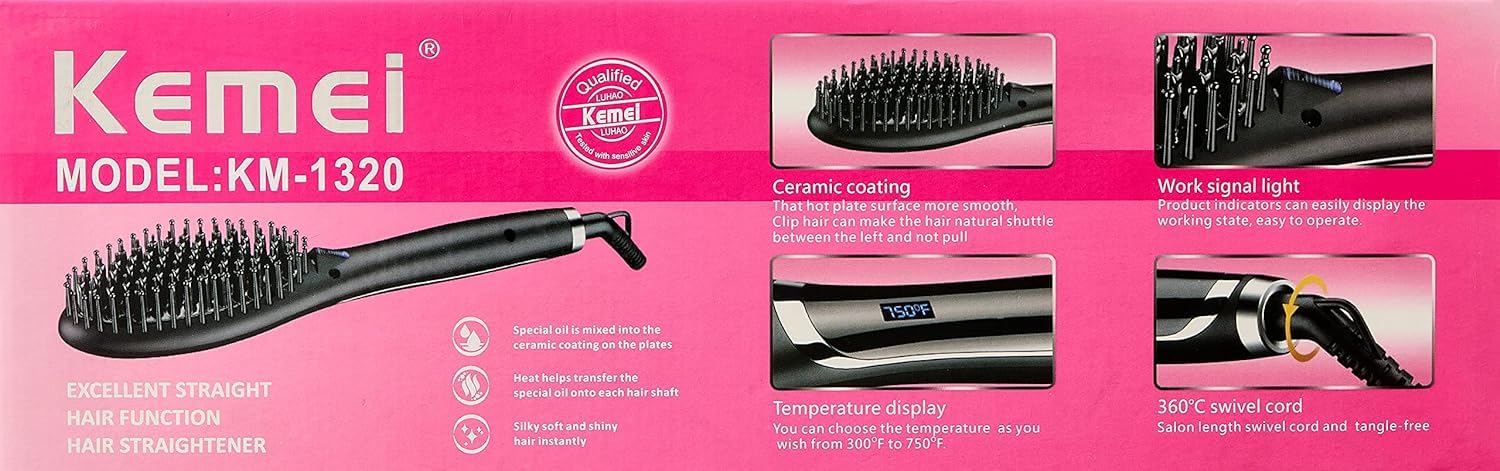 Kimi hair straightening brush, black - km-1320 Smooths and straightens hair effectively - Safqqa Egypt