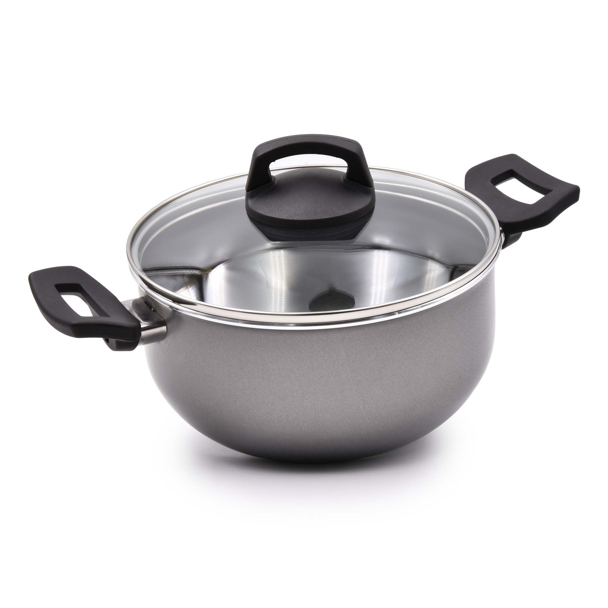Celar Aluminium Bakelite Soft Touch Fitting Pot, 20 cm Diameter, Grey, Non-stick, Made In Portugal,