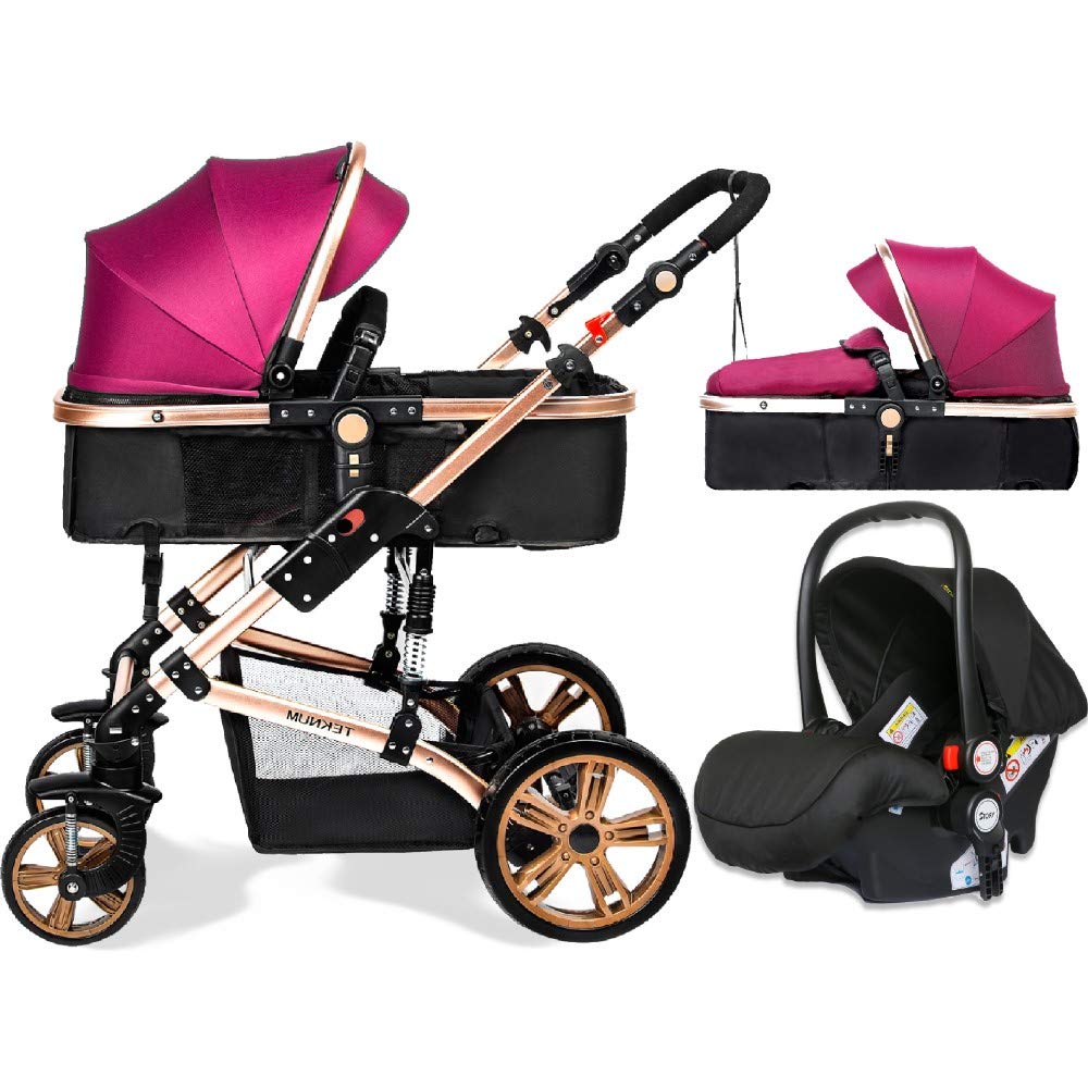 Teknum 3 in 1 Pram Stroller Story-Wine + Infant Car Seat - Safqqa