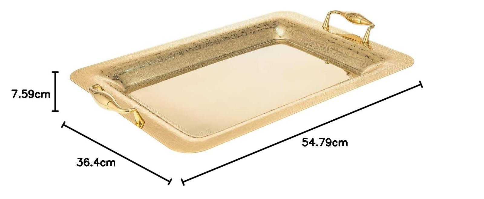 Almarjan Stainless Steel Serving Tray Gold -54.8L x 7.6W x 36.4H centimeters