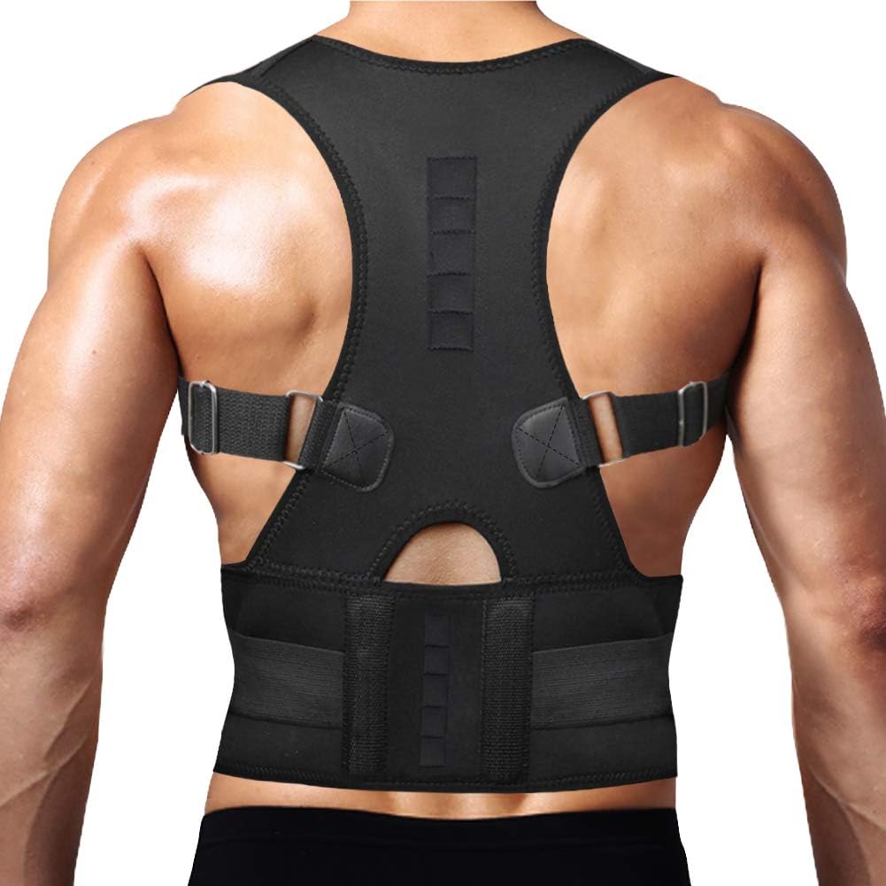 Thoracic Back Brace Posture Corrector - Magnetic Support for Neck, Shoulder, Upper, and Lower Back Pain Relief - Fully Adjustable Posture Brace for Cervical and Lumbar Spine - XX-Large, Black